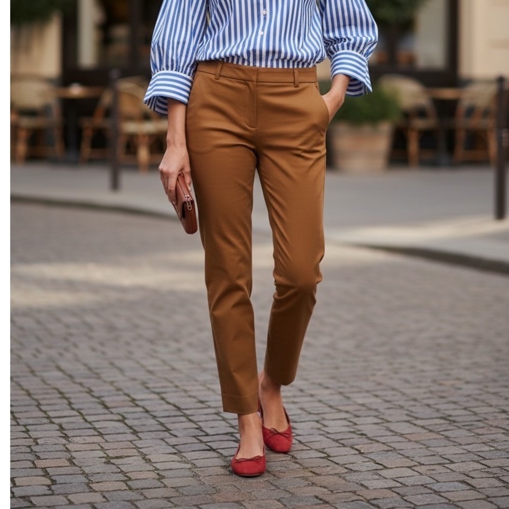 Boden Richmond 7/8 Trousers Brown Textured Slim Ankle Wool/Cotton‎ Pants 4R